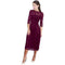 3/4 Sleeve Lace Illusion Crinkle Dress - Wine